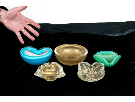 Five Mid-Century Murano Glass Bowls And Ashtrays
