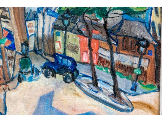 Signed Oil On Canvas, Urban Landscape With Cars