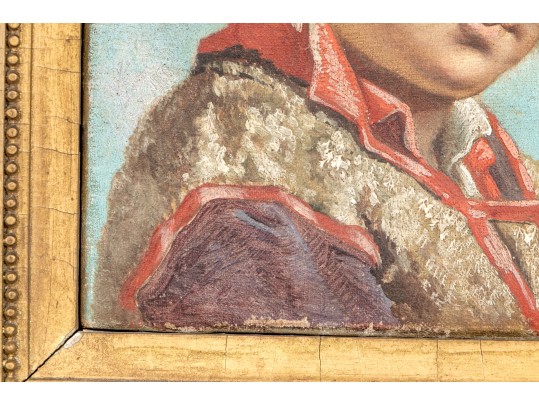 Signed Oil On Canvas, 19th C. French School Portrait Of A Young Man With Hat