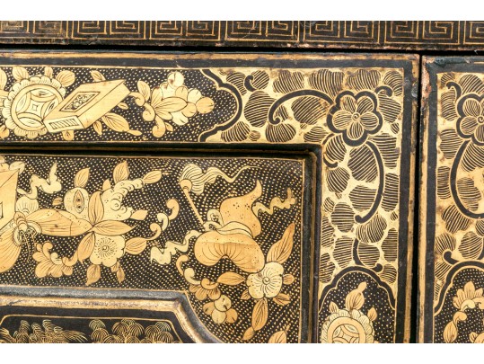 Ornate Chinese Export Lacquered Jewelry Cabinet