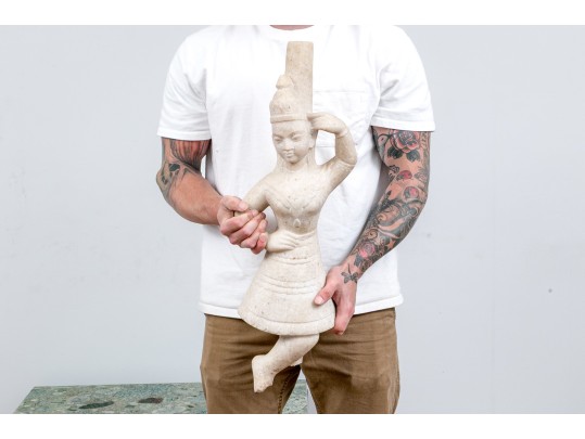 Carved Stone Southeast Asian Dancer With Wood Stand