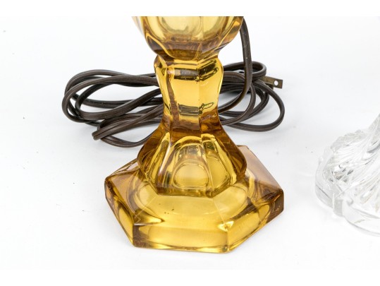 Group Of Five Antique Glass And Brass Oil Lamps