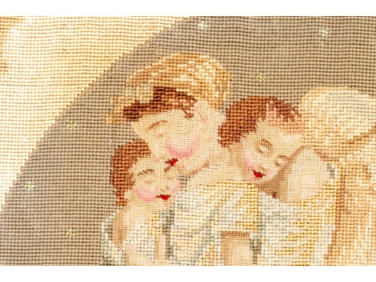 Framed Needlepoint Genre Scene