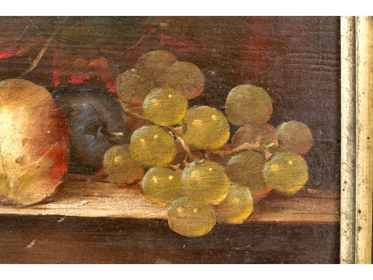 Antique Oil On Panel, Still Life With Fruit