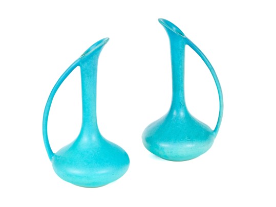 Pair Of Van Briggle Glazed Ceramic Ewers