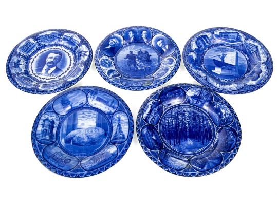 Set Of Five Antique Staffordshire Ceramic Plates