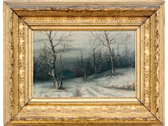 L.C.J. Signed Oil On Canvas, Winter Forest At Night