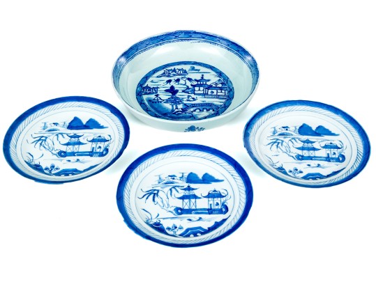 Collection Of Four Chinese Export Canton Pattern Porcelain Dishes