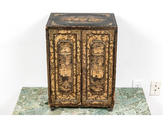 Ornate Chinese Export Lacquered Jewelry Cabinet