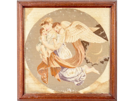 Framed Needlepoint Genre Scene