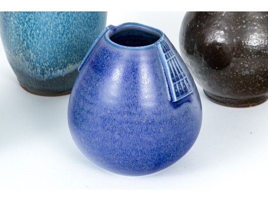 Group Of Five Studio Ware Glazed Pottery Vases