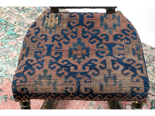 Pair Of Antique Carpet Upholstered Hall Chairs