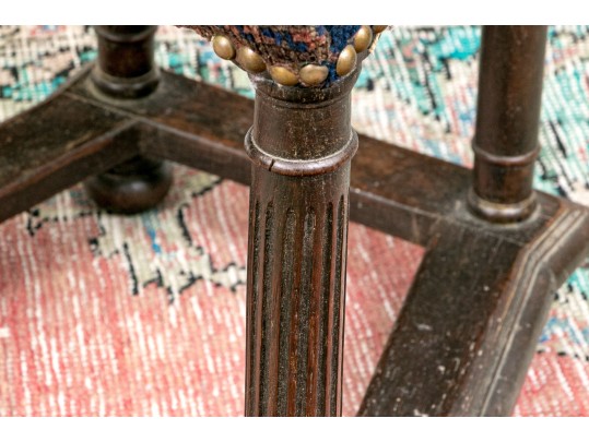 Pair Of Antique Carpet Upholstered Hall Chairs
