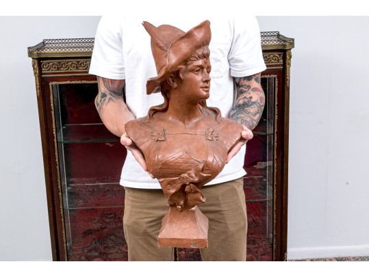 Signed Ceramic Bust Of A Woman Wearing Hat