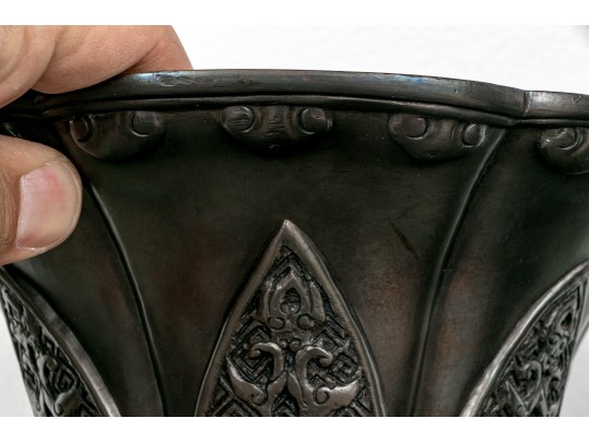 Pair Of Chinese Pewter Patinated Bronze Gu Form Vases