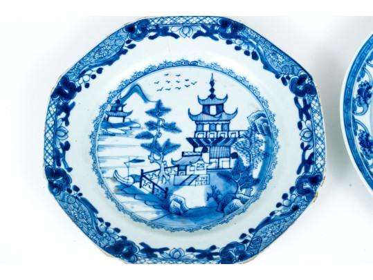 Four Chinese Export Blue And White Porcelain Bowls And Plates