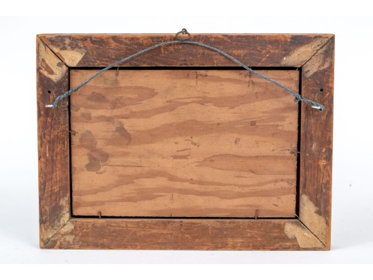 Diminutive Antique Oil On Panel, Mountainous Landscape With Figures And Cottage