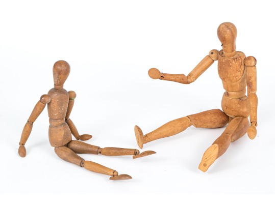 Two Vintage Carved Articulated Mannequins