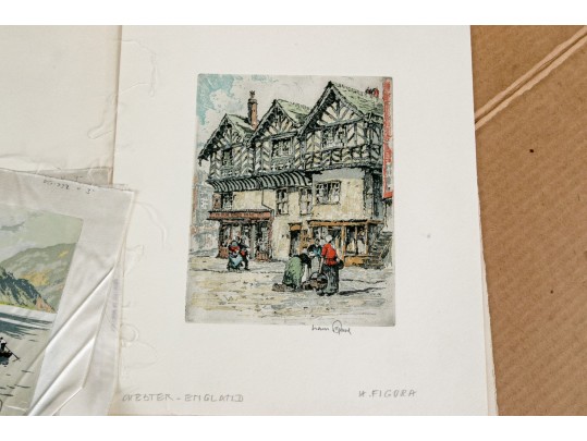 Hans Figura (Austrian, 1898-1978) Folio Of 15 Signed Aquatints And Prints On Silk