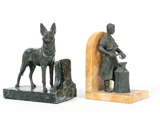 Two Metal And Stone Bookends