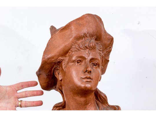 Signed Ceramic Bust Of A Woman Wearing Hat