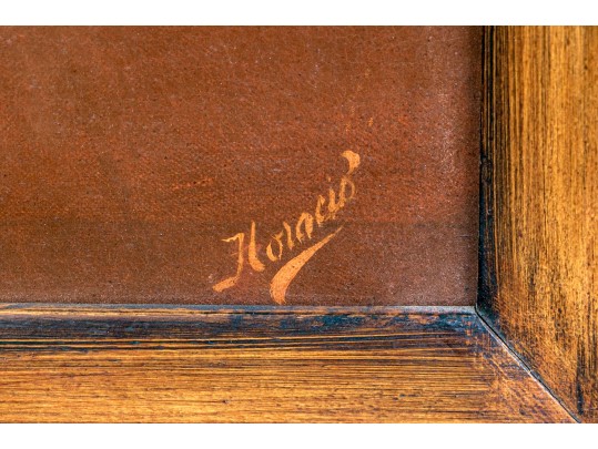 Horacio Rentería Rocha (Mexican, 1912-1972) Oil On Canvas, Girl With Butterflies And Dog