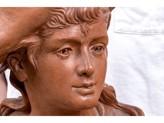 Signed Ceramic Bust Of A Woman Wearing Hat
