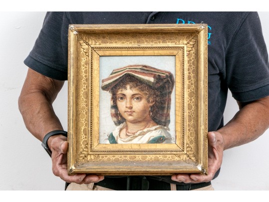 19th C. Italian School Signed Oil On Canvas Portrait Of A Young Woman