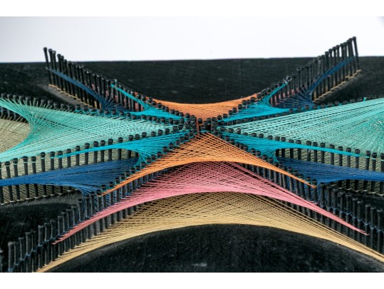Two Colorful Mid-century String Art Sculptures