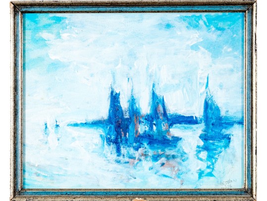 Signed Oil On Board, Expressionist Sailboats, 1976
