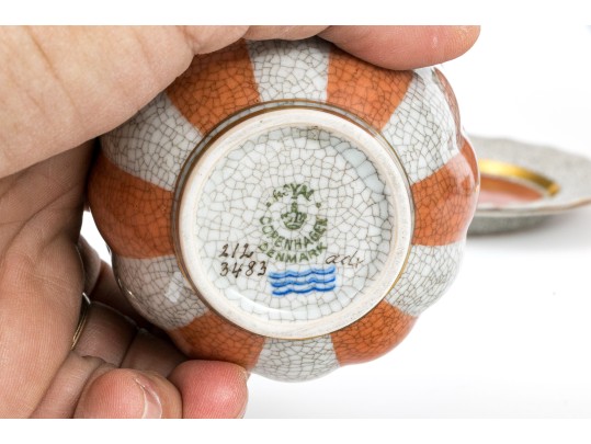 Group Of Five Danish Royal Copenhagen Orange Finished Ceramics