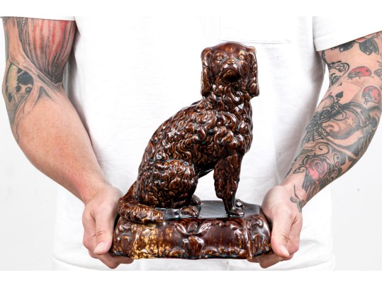 Antique Rockingham/Bennington Glazed Ceramic Spaniel
