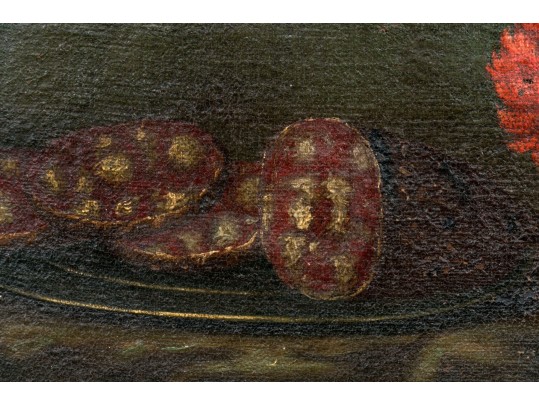 Antique Oil On Canvas, Still Life With Fruit