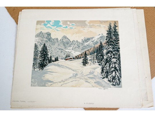 Hans Figura (Austrian, 1898-1978) Folio Of 15 Signed Aquatints And Prints On Silk