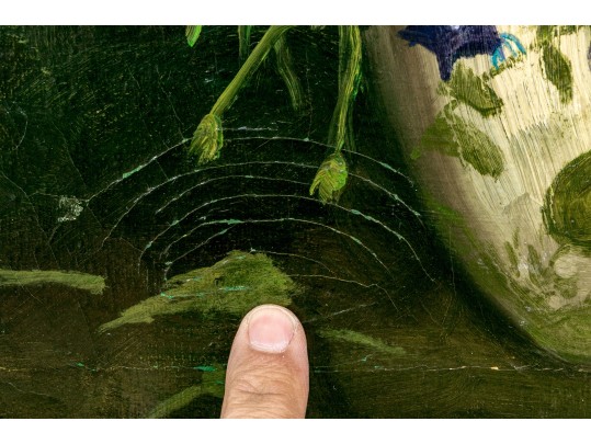 Oil On Canvas, Painted Jar With Flowers Still Life