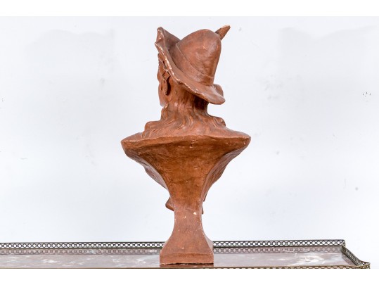 Signed Ceramic Bust Of A Woman Wearing Hat