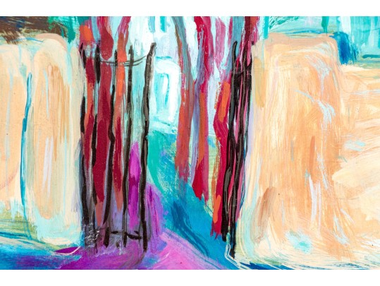 Signed Lefort Fauvist Oil On Board, Building With A Gate