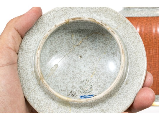 Group Of Five Danish Royal Copenhagen Orange Finished Ceramics