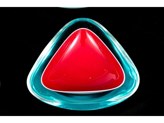 Four Mid-Century Cased Glass Bowls And Ashtrays