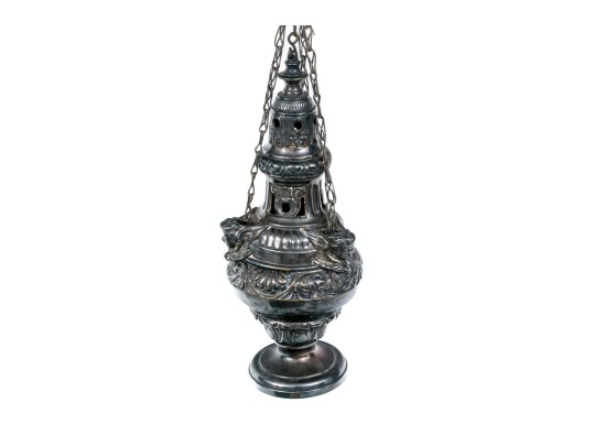 Semi-Antique Silver Plated Hanging Incense Burner
