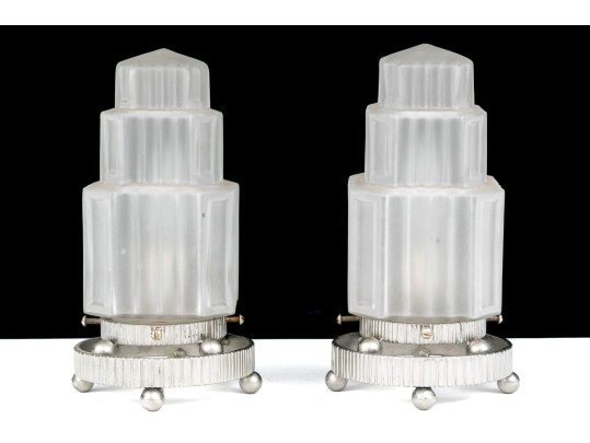 Pair Of French Art Deco Frosted Glass Table Lamps