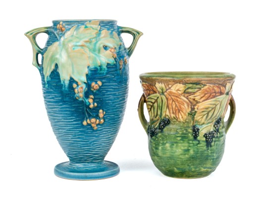 Two Roseville Moulded And Glazed Ceramic Vase