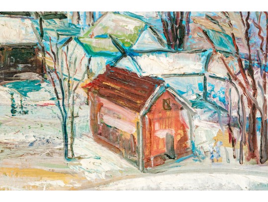 Carl Salan Oil On Board, Winter Townscape