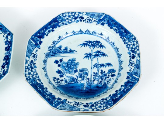 Four Chinese Export Blue And White Porcelain Bowls And Plates