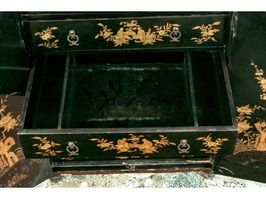 Ornate Chinese Export Lacquered Jewelry Cabinet