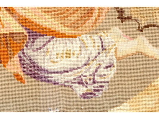 Framed Needlepoint Genre Scene