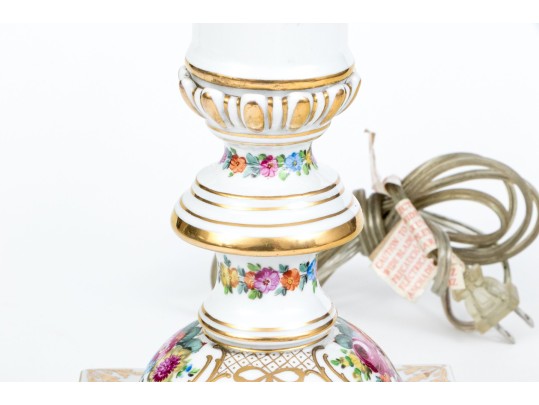 German Porcelain Candlestick Mounted As A Table Lamp