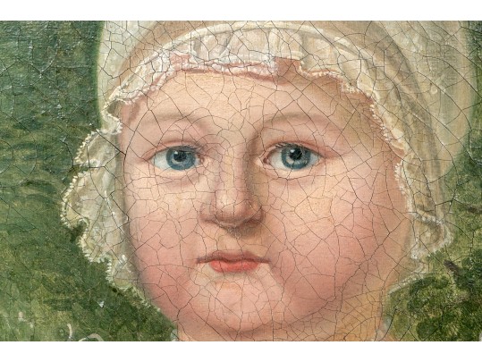 19th C. Oil On Canvas Painting, Portrait Of A Child, Silvie A. I. Delgambe