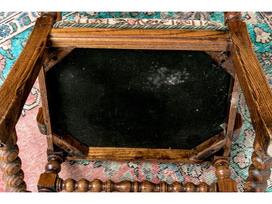 Paior Of Vintage Carved Oak Bobbin Turned Armchairs