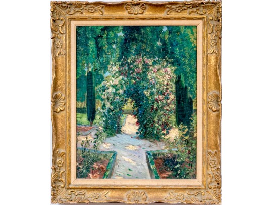 Oil On Canvas, Imprestionist Garden Landscape